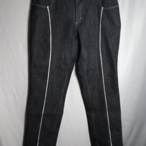 Ashley Stewart Women's Straight Leg Black/Grayish Faux Leather Decor Jeans 22W - Picture 3 of 8